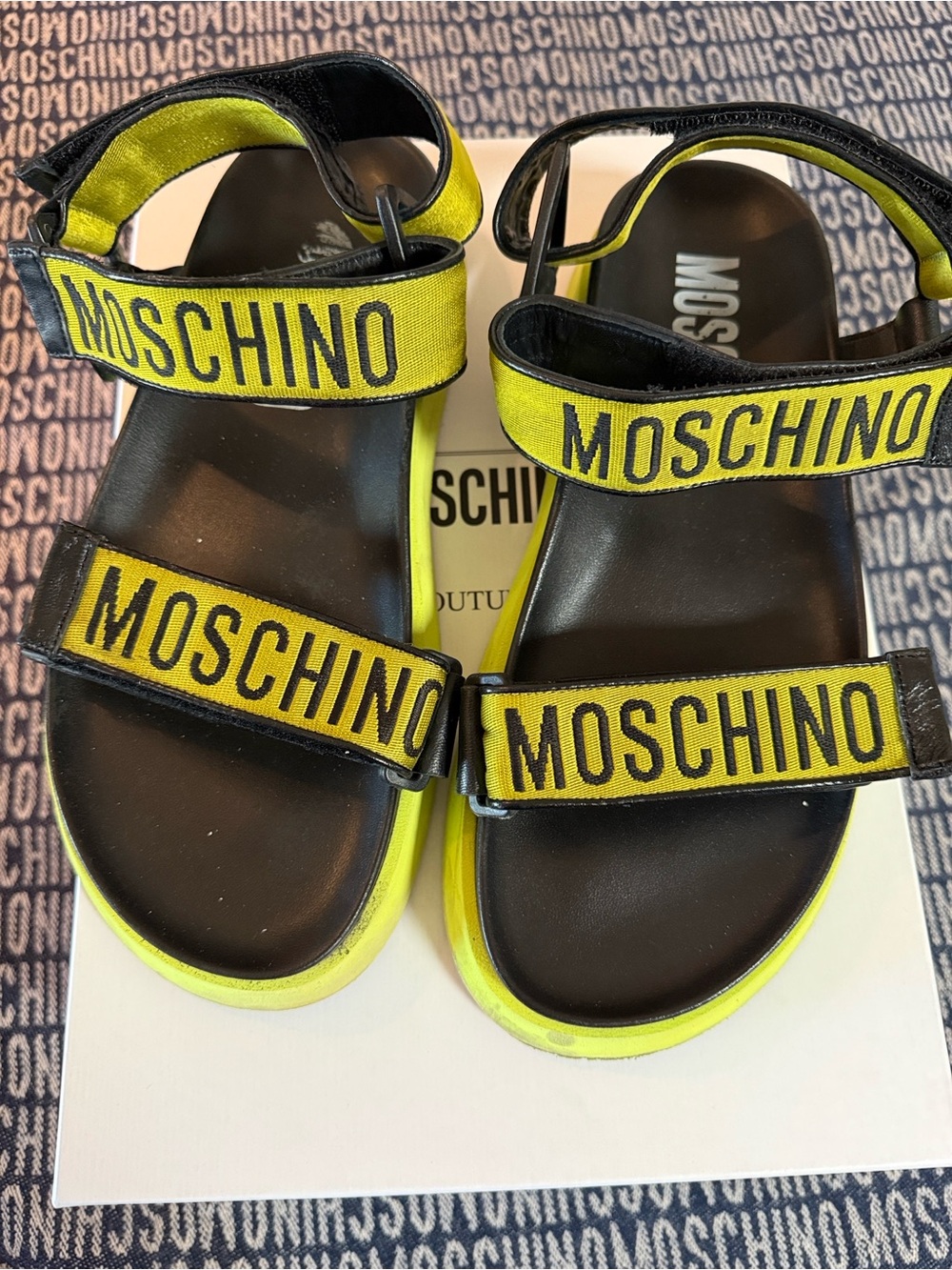 Moschino Black and Yellow Logo Strap for men Sandals